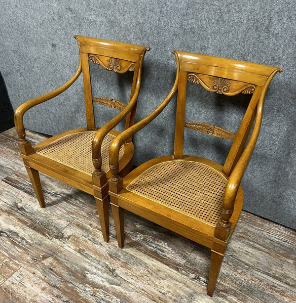 pair of Directoire style armchairs - Consulate in blond walnut circa 1900