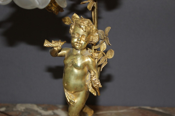 Lampe à l'Angelot En Bronze Doré Vers 1900