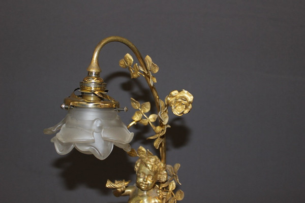 Lampe à l'Angelot En Bronze Doré Vers 1900