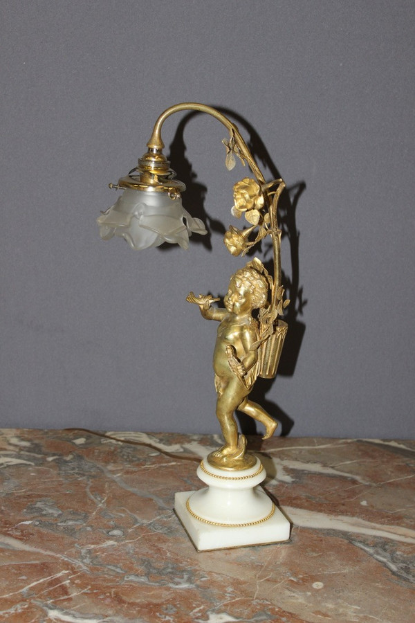 Lampe à l'Angelot En Bronze Doré Vers 1900