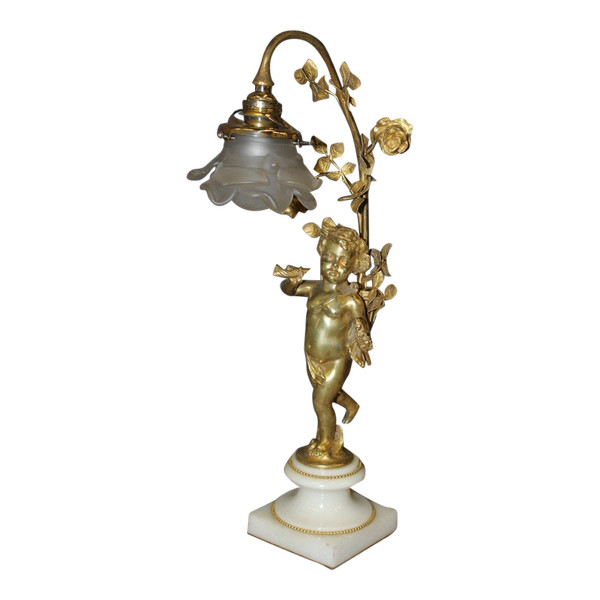 Lampe à l'Angelot En Bronze Doré Vers 1900