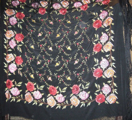 Square embroidered shawl with fringes circa 1920