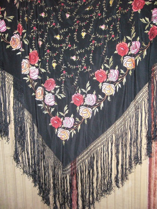 Square embroidered shawl with fringes circa 1920