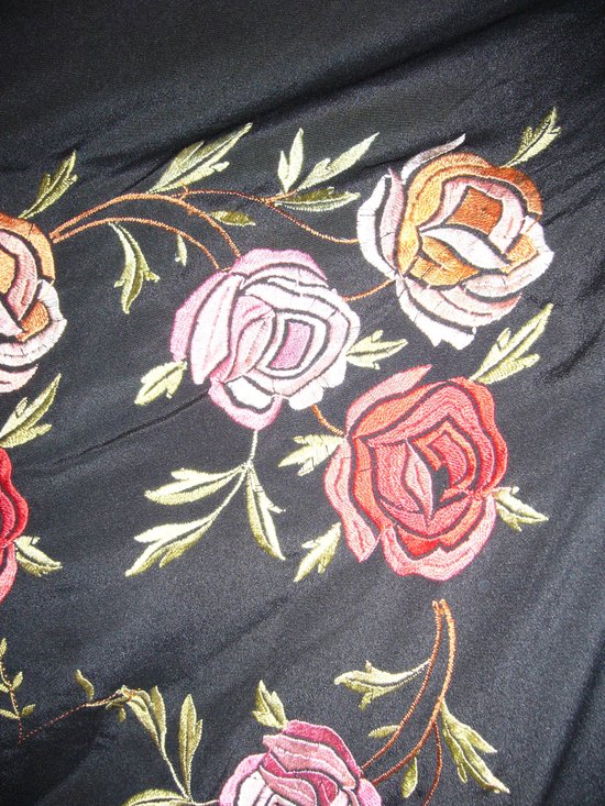 Square embroidered shawl with fringes circa 1920