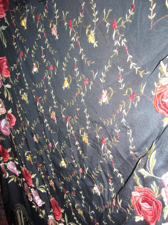 Square embroidered shawl with fringes circa 1920