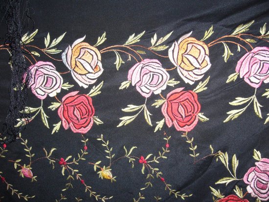 Square embroidered shawl with fringes circa 1920