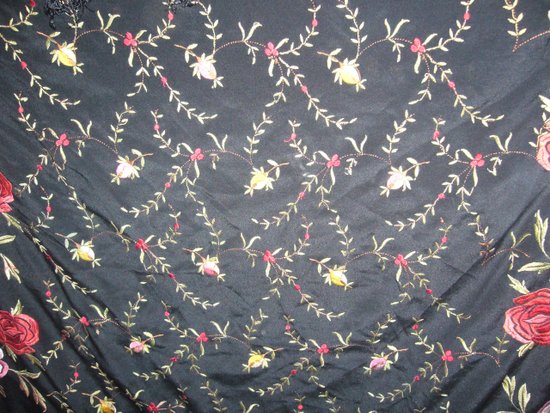 Square embroidered shawl with fringes circa 1920