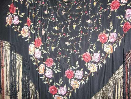 Square embroidered shawl with fringes circa 1920