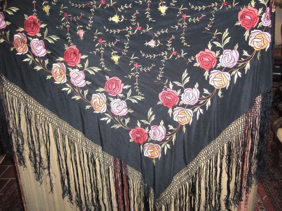 Square embroidered shawl with fringes circa 1920