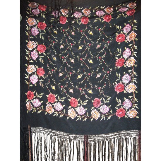 Square embroidered shawl with fringes circa 1920