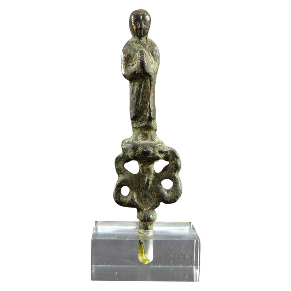 China, Zeit der Tang-Dynastie (618-907), seltene Miniatur-Bronzestatue eines buddhistischen Mönchs.