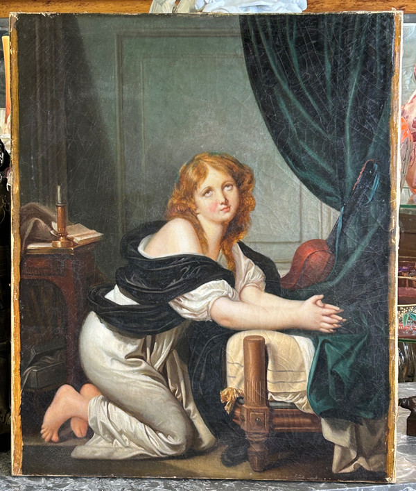 Ecole Française Du XIXe Siècle - d'Après Jean Baptiste Greuze - La Prière Du Matin