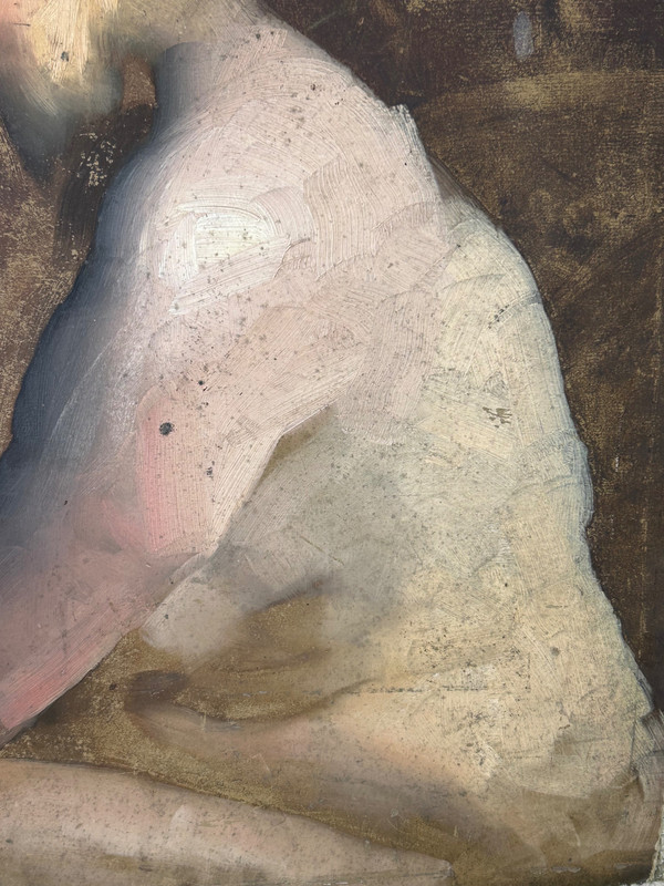 Curious Study Of Nude - Painting On Cardboard Late 19th Century