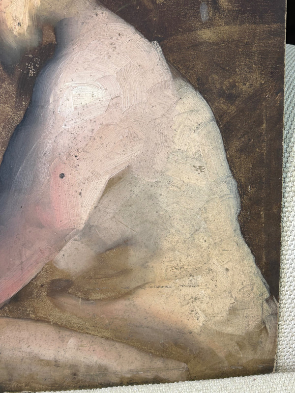 Curious Study Of Nude - Painting On Cardboard Late 19th Century
