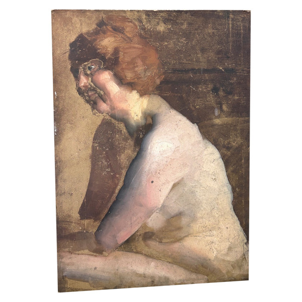 Curieuse étude De Nue - Peinture Sur Carton Fin XIXéme