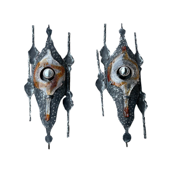 Tom Ahlstrom & Hans Ehrich - Pair Of Brutalist Sconces 1960s Metal And Glass