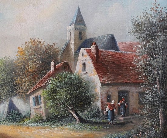  Tableau 'Village de campagne' signé Vallet - XIXe 