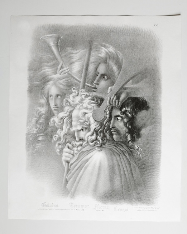 Mythology Lithograph After Girodet -trioson 19th C Old Print