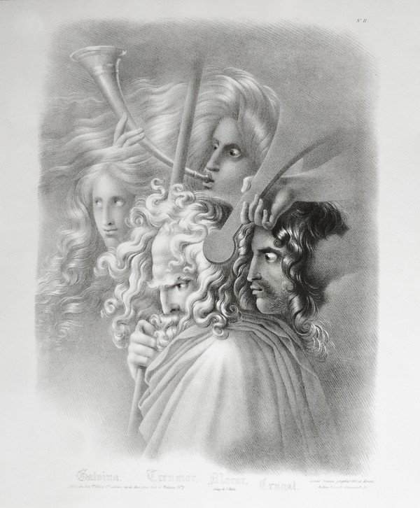 Mythology Lithograph After Girodet -trioson 19th C Old Print