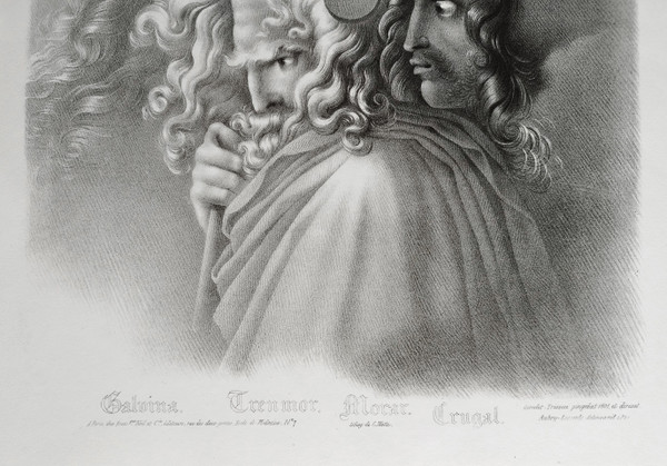 Mythology Lithograph After Girodet -trioson 19th C Old Print