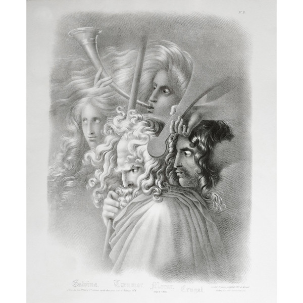 Mythology Lithograph After Girodet -trioson 19th C Old Print