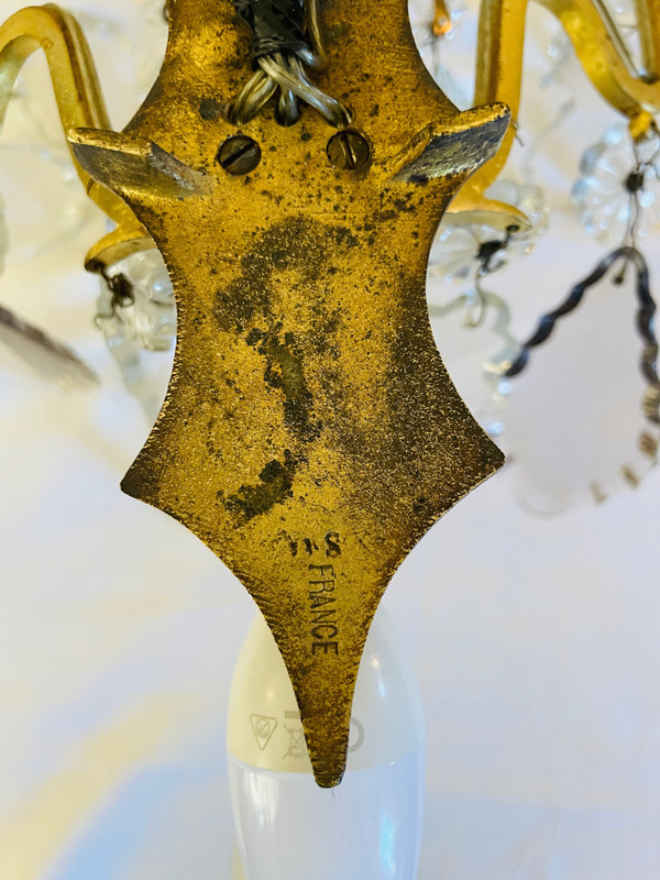 Coppia di applique in bronzo e cristallo della metà del XIX secolo