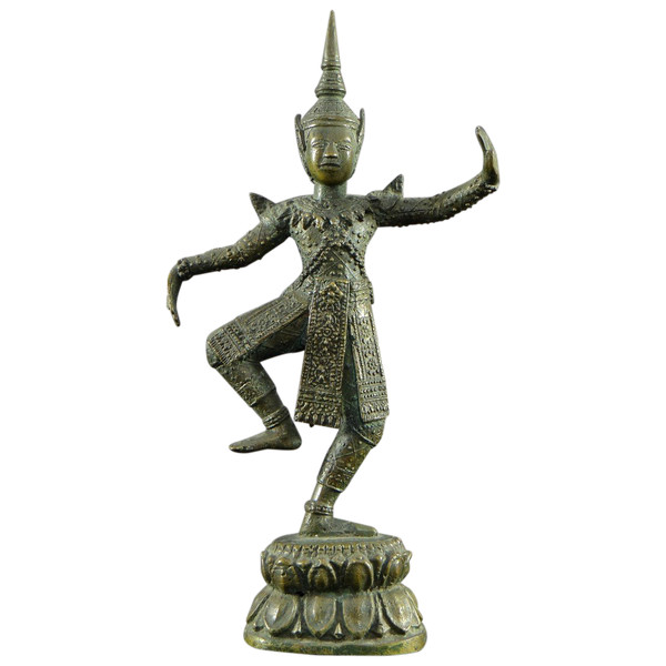 Thailand, frühes 20. Jahrhundert, Bronzestatuette einer traditionellen Tänzerin.