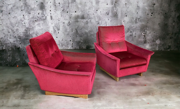 Pair Of Vintage Comfortable Armchairs In Fabrics Probably Italian From The 1950s-60s