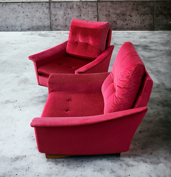 Pair Of Vintage Comfortable Armchairs In Fabrics Probably Italian From The 1950s-60s
