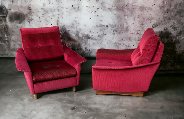 Pair Of Vintage Comfortable Armchairs In Fabrics Probably Italian From The 1950s-60s