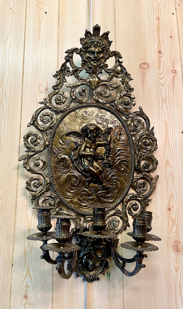 Pair of Louis XIV Style Candlestick Sconces, 19th Century