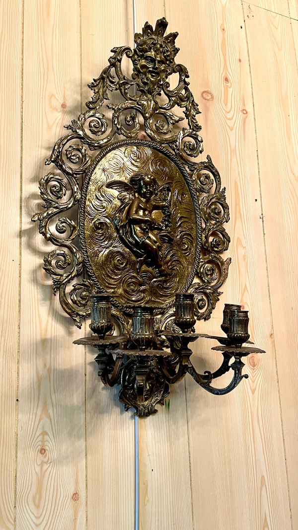 Pair of Louis XIV Style Candlestick Sconces, 19th Century
