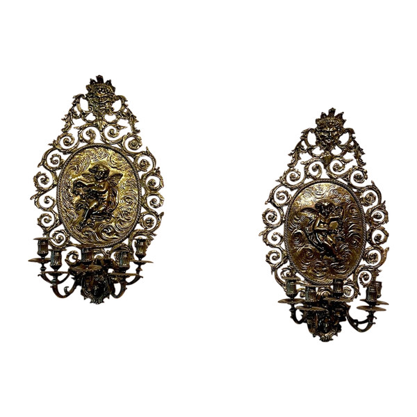 Pair of Louis XIV Style Candlestick Sconces, 19th Century