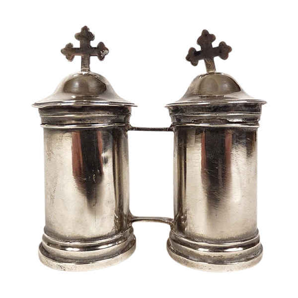 Pair Holy Oil Ampoules Sterling Silver Farmers Generals XVIIIth