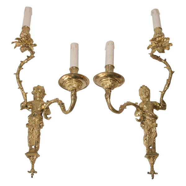 Coppia di applique in bronzo dorato in stile Regency, 1870 circa