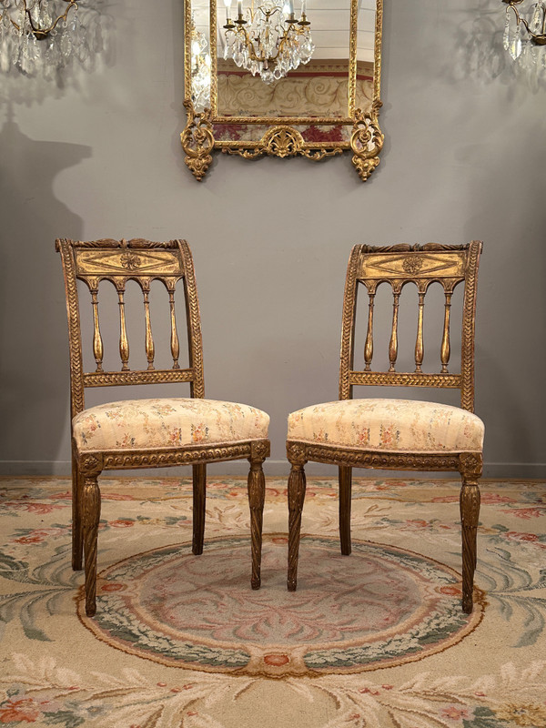 Coppia Di Sedie In Legno Dorato Epoca Luigi XVI 1780 circa