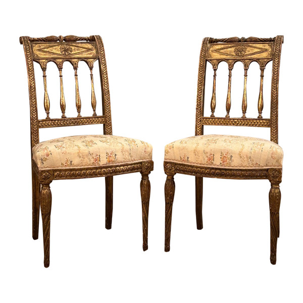 Pair Of Louis XVI Period Gilded Wood Chairs Circa 1780