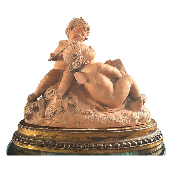 Scultura Amore Musicisti In Terracotta Epoca XIX Secolo