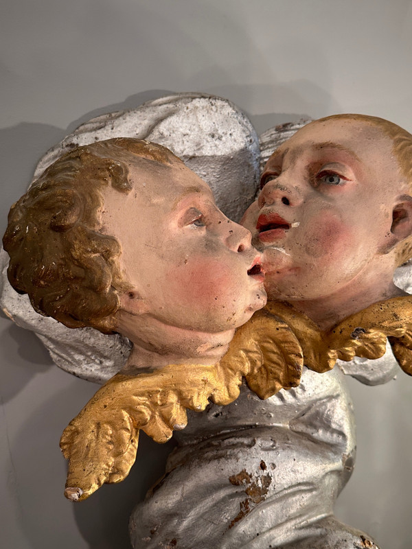 Cherubs In Polychrome Carved Wood From The 18th Century