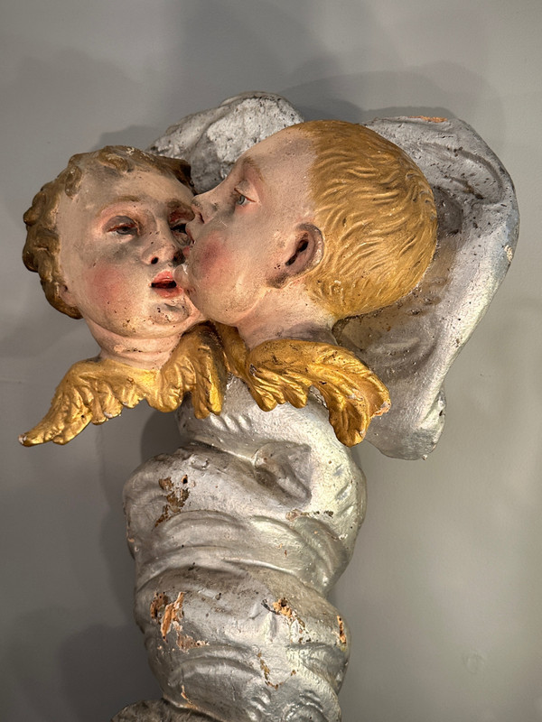 Cherubs In Polychrome Carved Wood From The 18th Century