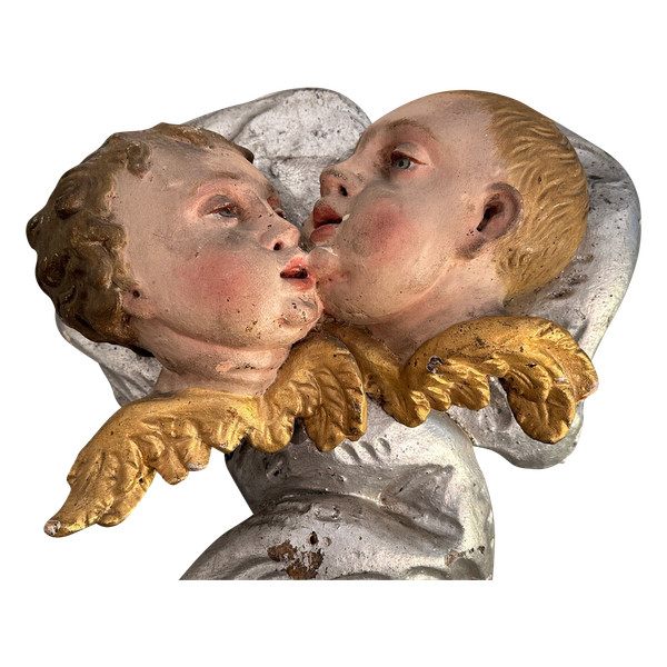 Cherubs In Polychrome Carved Wood From The 18th Century
