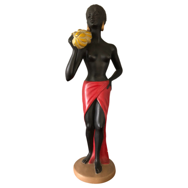 Orientalist polychrome plaster statue by Salvatore Melani (1902-1934) The Banana Carrier