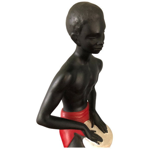 Orientalist polychrome plaster statue by Salvatore Melani (1902-1934) The Djembe Player