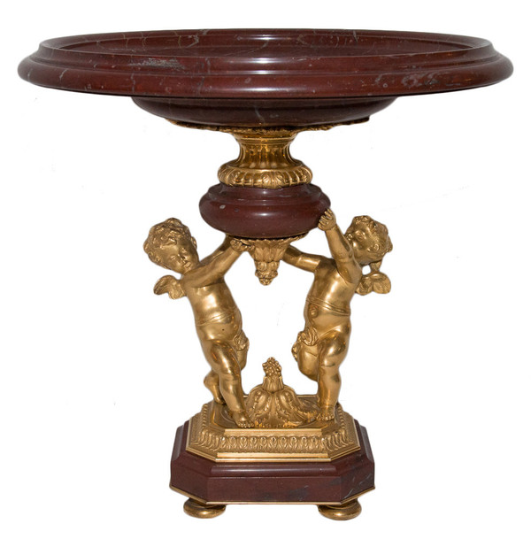 Coupe En Marbre Rouge Royale Et Putti En Bronze Doré Circa 1860