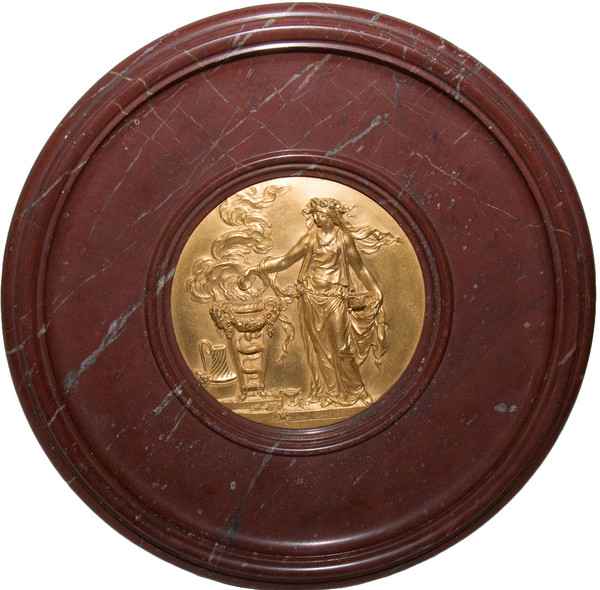 Coupe En Marbre Rouge Royale Et Putti En Bronze Doré Circa 1860