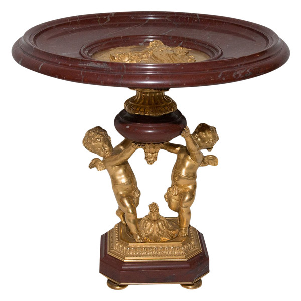 Coupe En Marbre Rouge Royale Et Putti En Bronze Doré Circa 1860