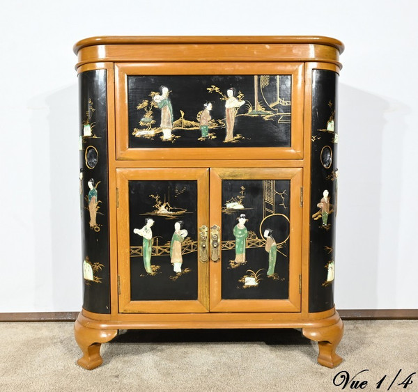 Cabinet Asiatique à Liqueurs en Bois Laqué, Chine - 1950
