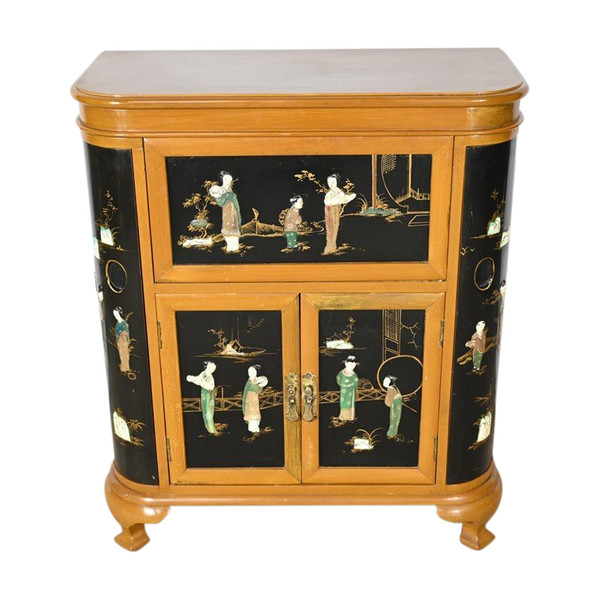 Cabinet Asiatique à Liqueurs en Bois Laqué, Chine - 1950