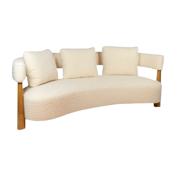 Bean-shaped 3-seater sofa in blond beech. Contemporary work.
