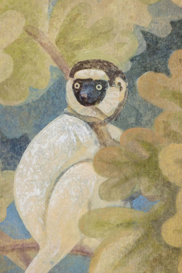 Toile peinte représentant des singes. Travail contemporain.